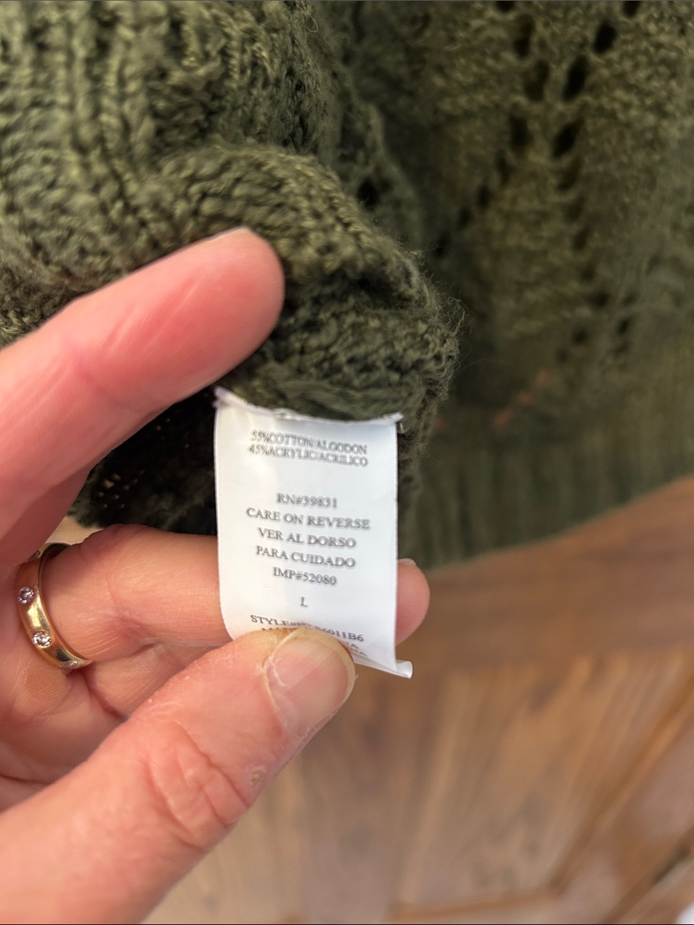 Rewind Olive Green Openwork Crew Neck Sweater image 5